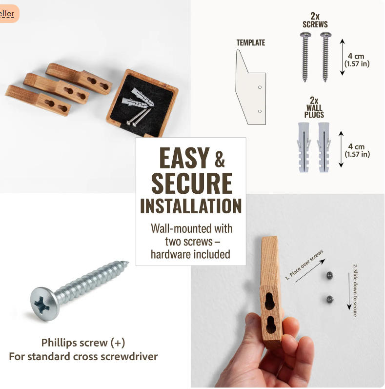 patère murale en bois kit d'installation