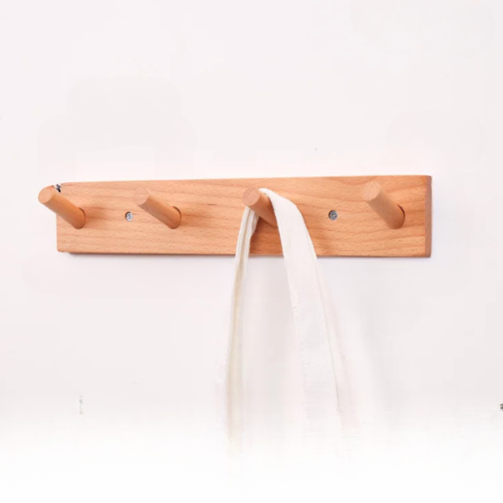 porte manteau mural bois scandinave 4 crochets