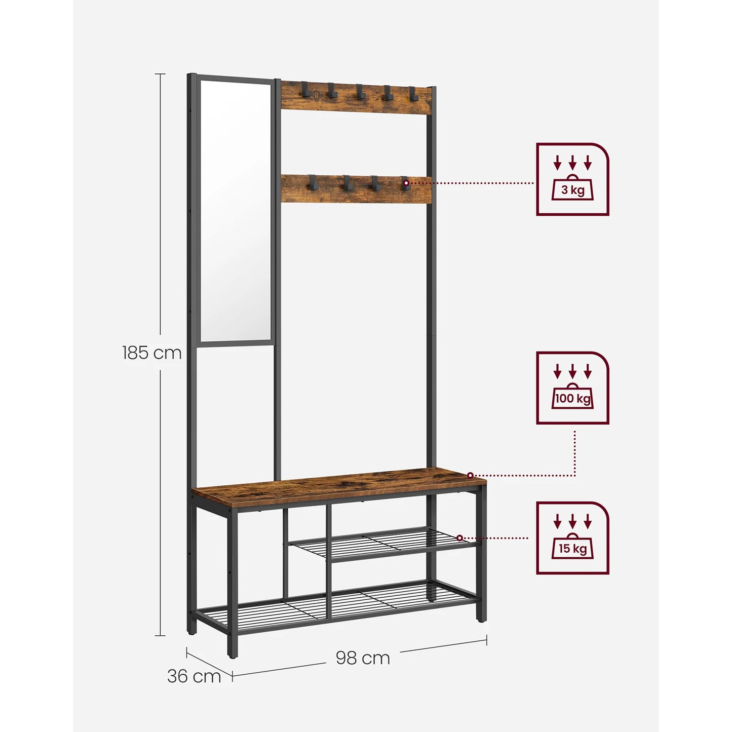 meuble d'entrée avec miroir et porte manteau