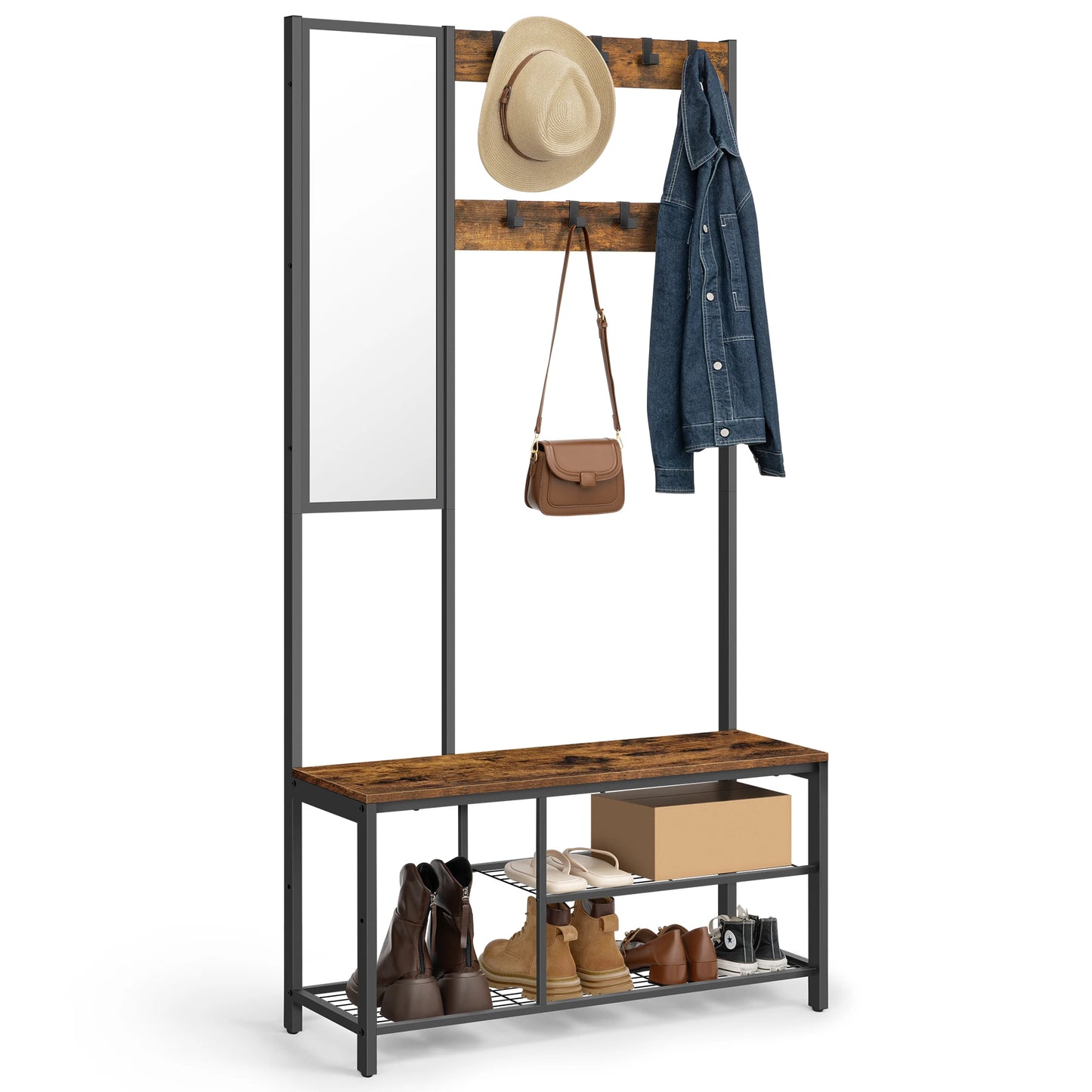 meuble d'entrée avec miroir et porte manteau