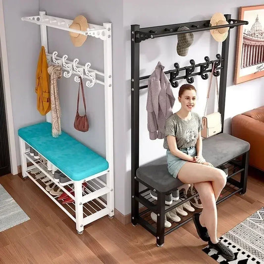 meuble d'entrée avec banc et porte manteau