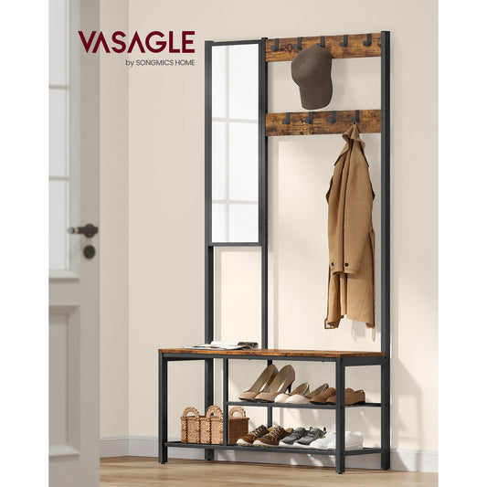 meuble d'entrée avec miroir et porte manteau