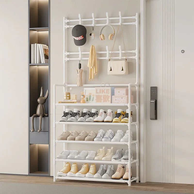 meuble à chaussures et porte manteau blanc