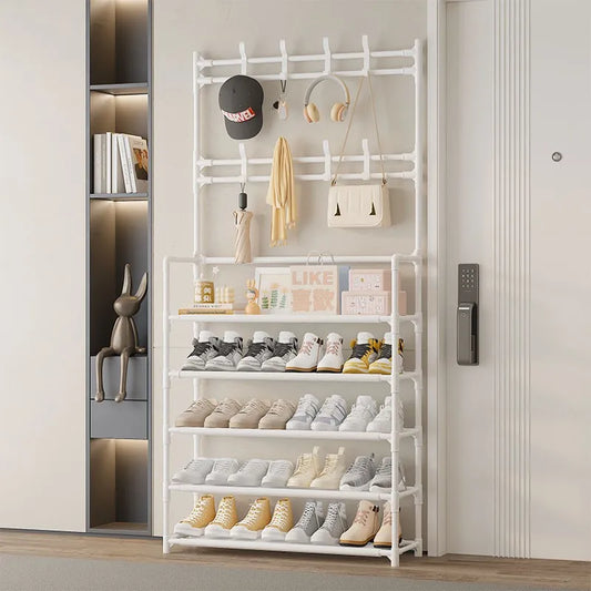 meuble à chaussures et porte manteau blanc