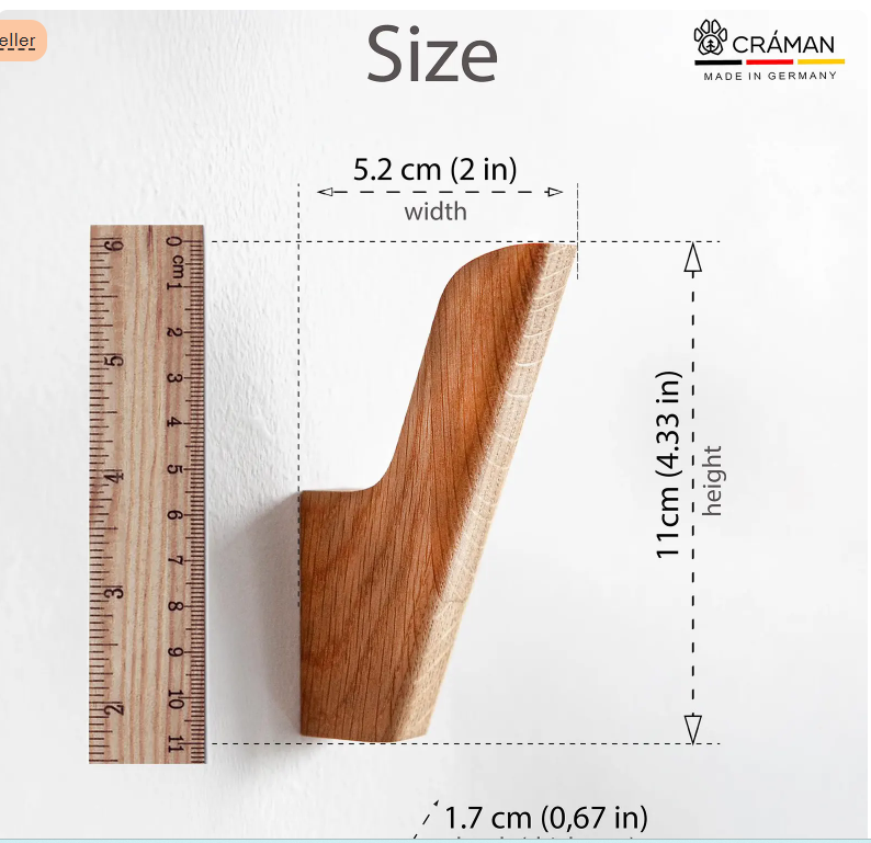 patère murale en bois dimensions 11x 5,2 cm