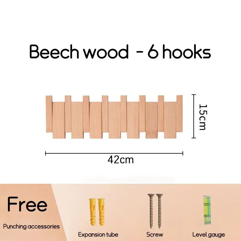 patère porte-manteau en bois hêtre 6 crochets