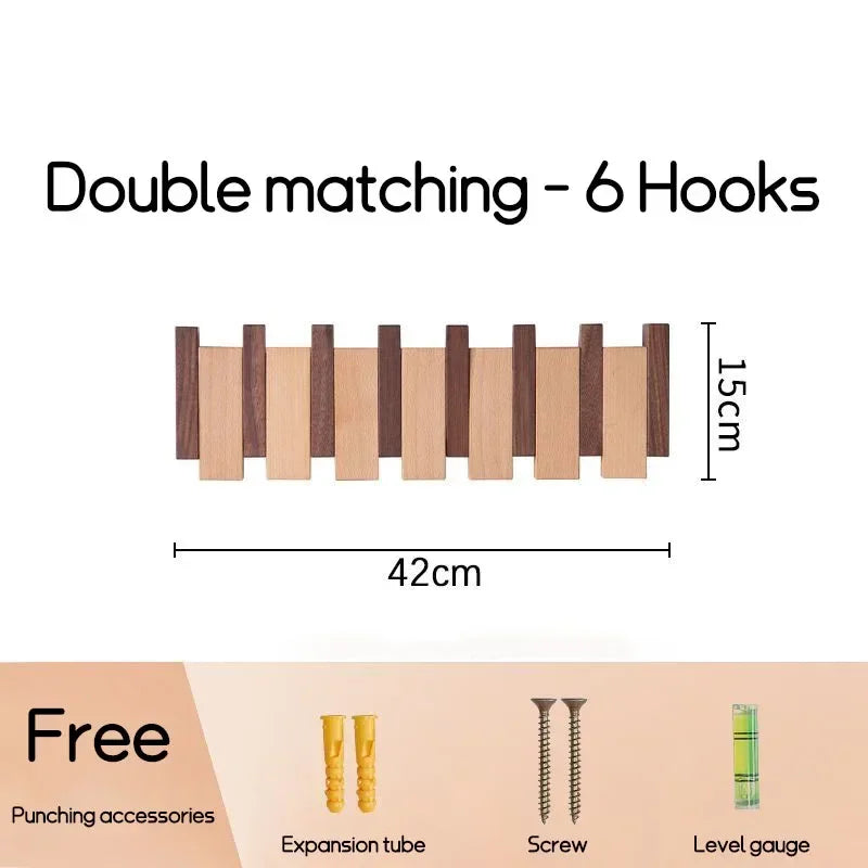 patère porte-manteau en bois mélange de 6 crochets