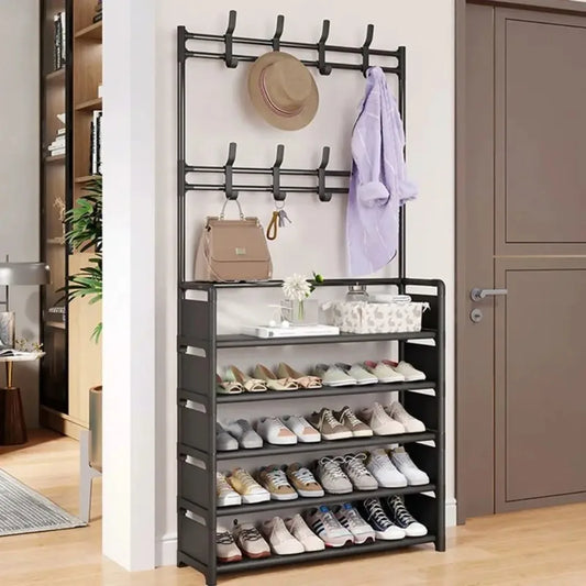 porte manteau meuble chaussure noir 5 couches