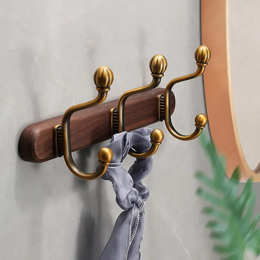 porte manteau mural ancien bois foncé 3 crochets