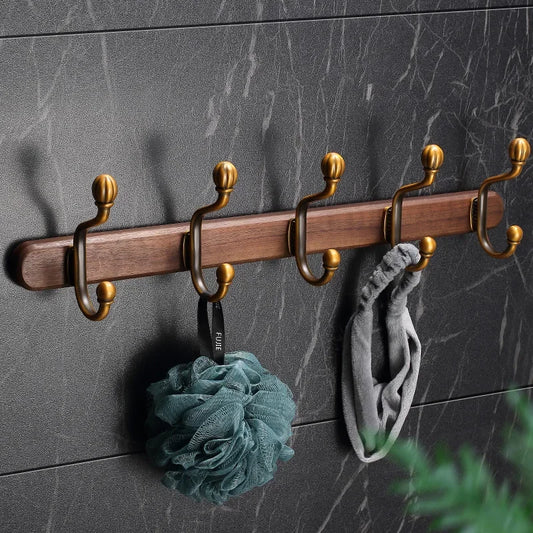 porte manteau mural ancien bois foncé 5 crochets