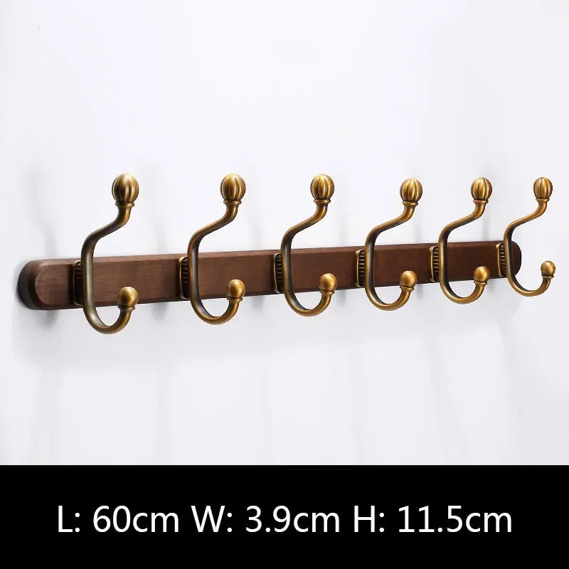 porte manteau mural ancien bois foncé 6 crochets
