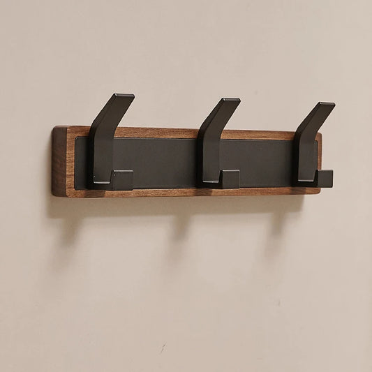 porte manteau mural bois et noir 3 crochets