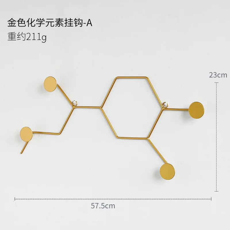 porte manteau mural design doré hexagonale grand modèle