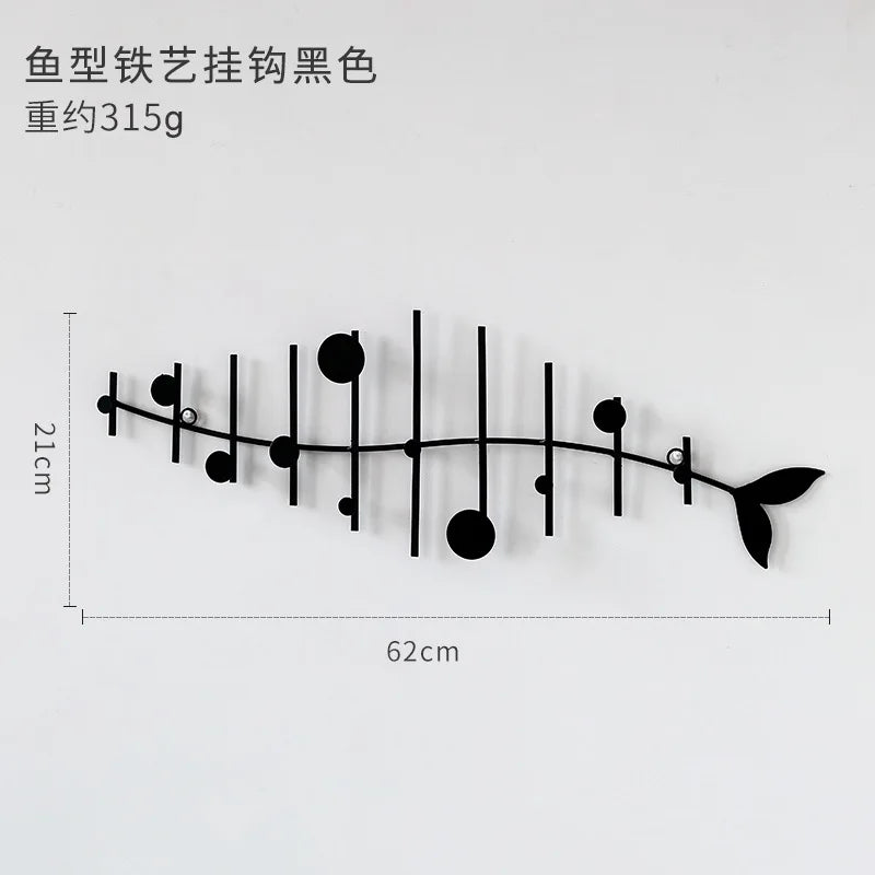porte manteau mural design noir poisson