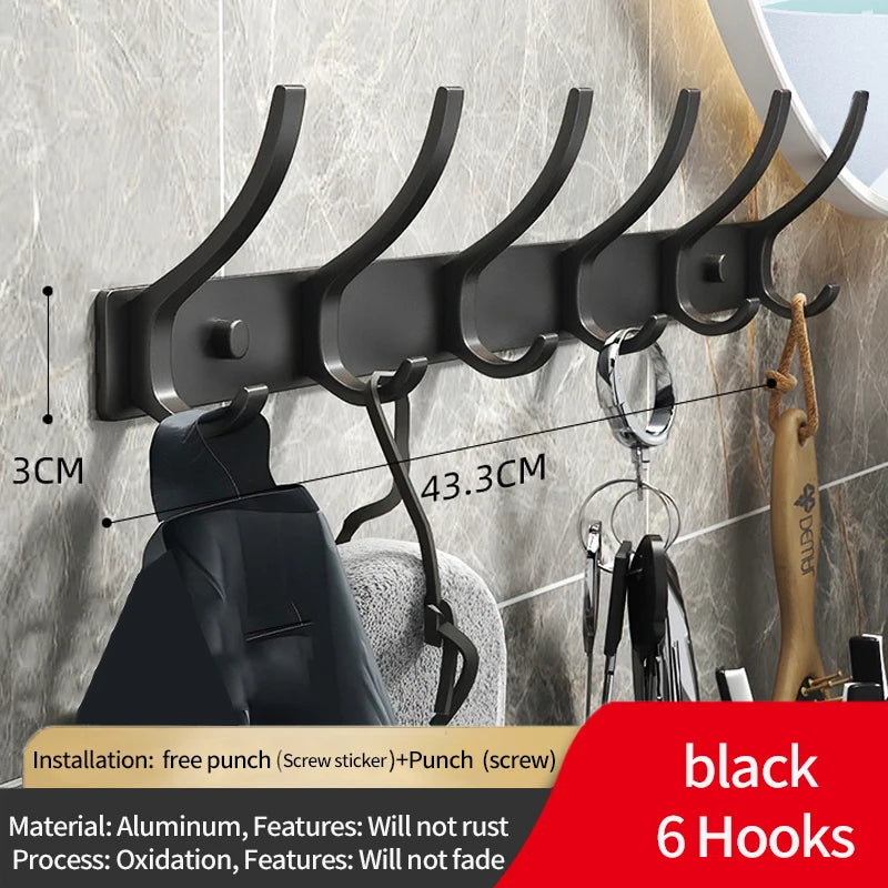 porte manteau mural en aluminium noir 6 crochets