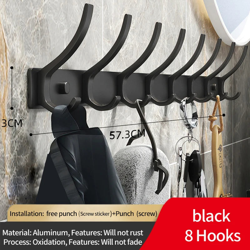 porte manteau mural en aluminium noir 8 crochets
