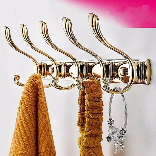 porte manteau mural laiton doré 5 crochets